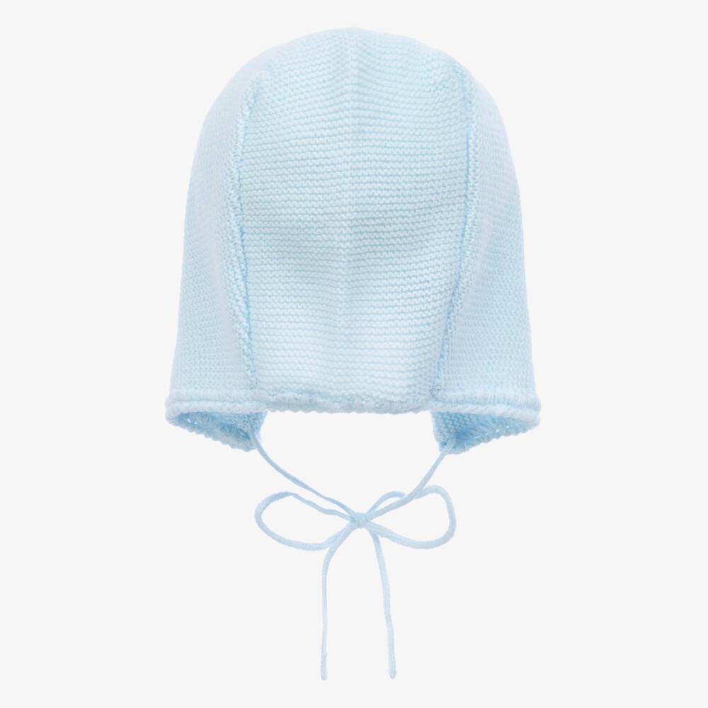 Mebi-Pale Blue Knitted Baby Bonnet | Childrensalon Outlet