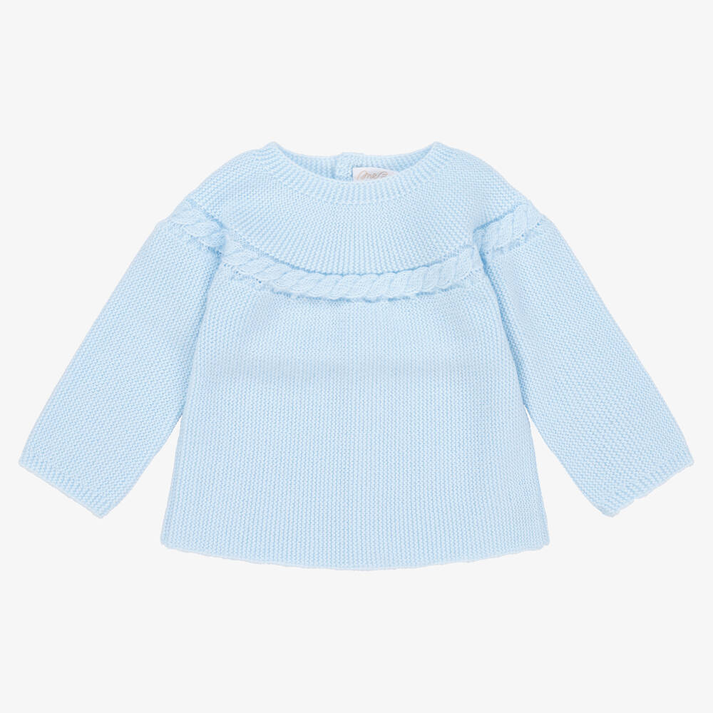 Mebi - Pale Blue Knitted Baby Sweater | Childrensalon