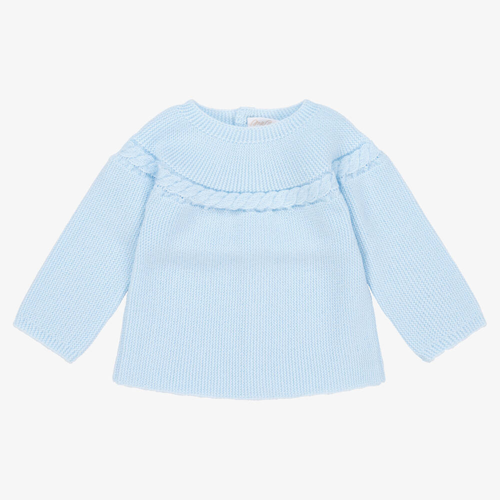 Mebi-Pale Blue Knitted Baby Sweater | Childrensalon Outlet
