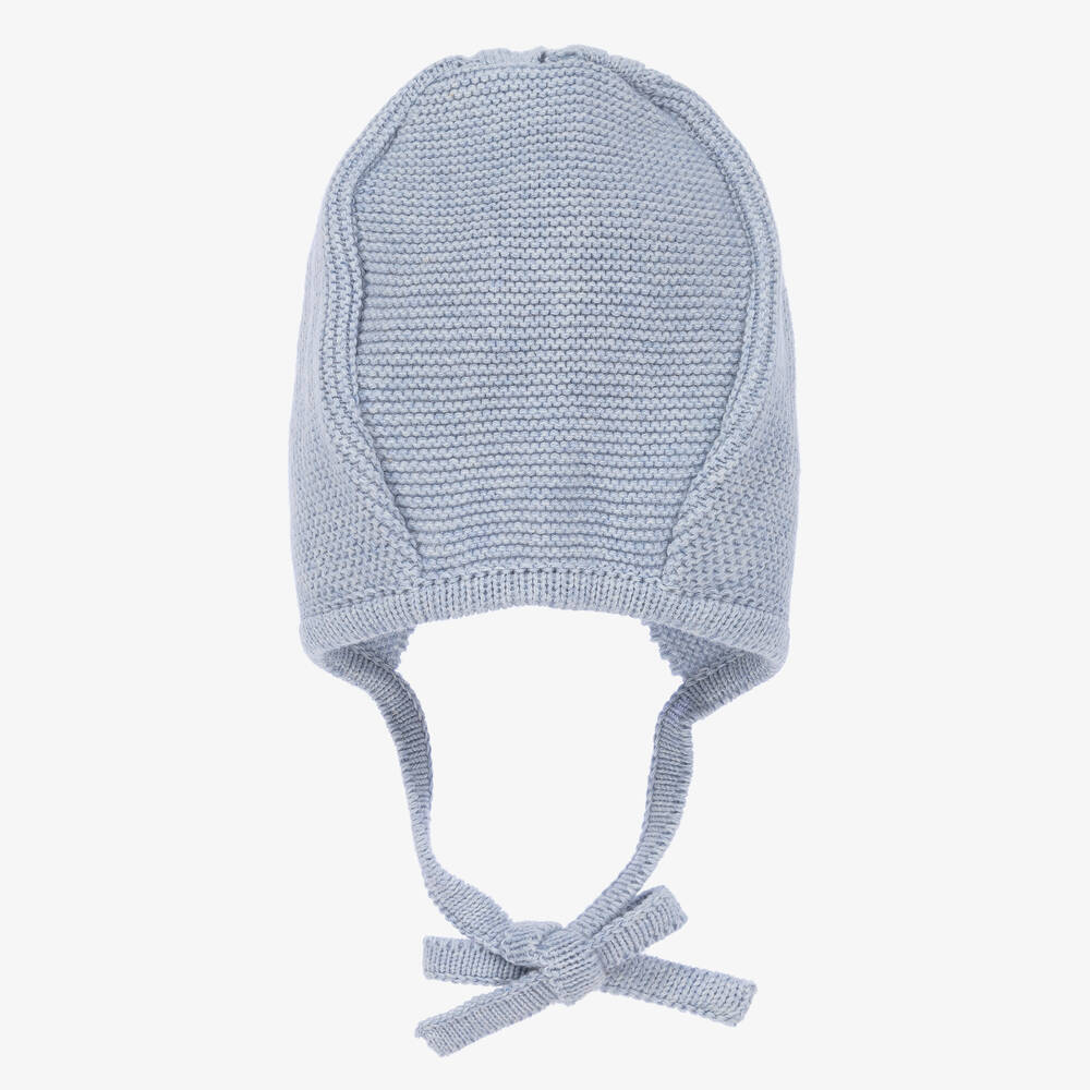 Mebi-Pale Blue Knitted Cotton Baby Bonnet | Childrensalon Outlet