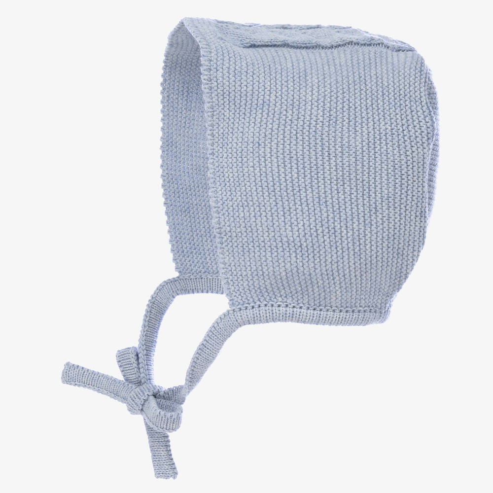 Mebi-Pale Blue Knitted Cotton Baby Bonnet | Childrensalon Outlet