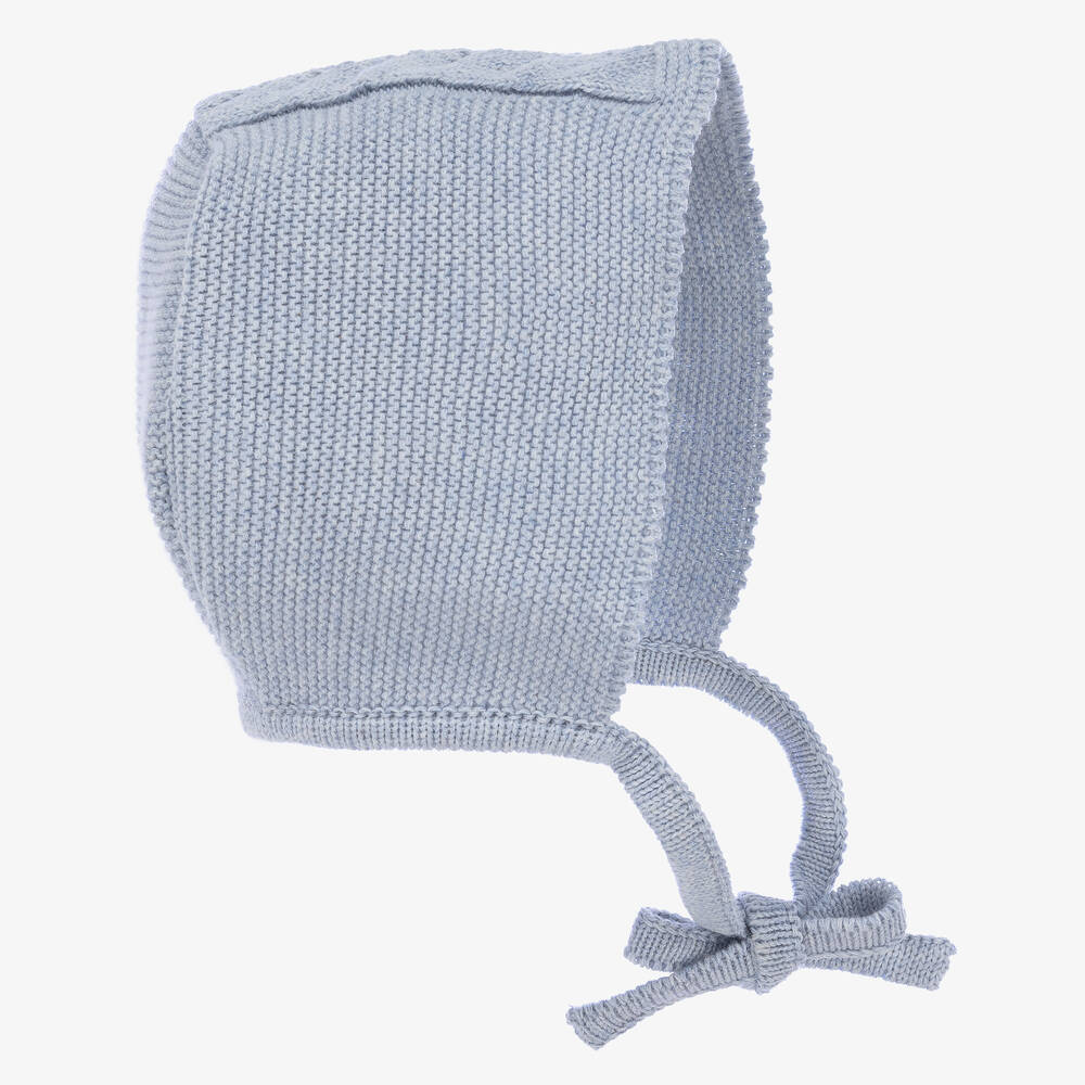 Mebi - Pale Blue Knitted Cotton Baby Bonnet | Childrensalon
