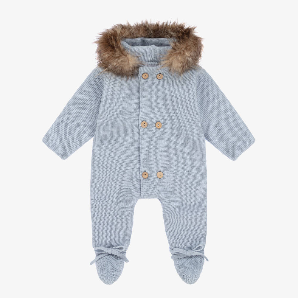 Mebi - Pale Blue Knitted Pramsuit | Childrensalon