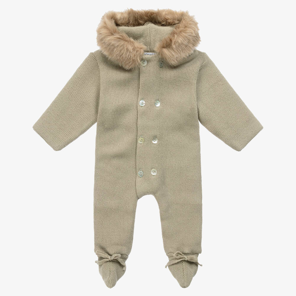 Mebi-Pale Green Knitted Pramsuit  | Childrensalon Outlet