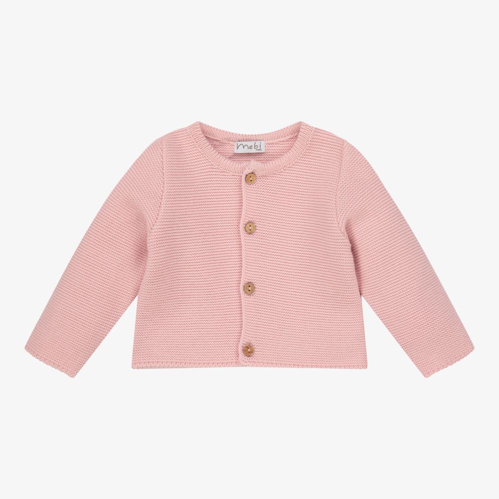 Mebi - Pink Cotton Baby Cardigan | Childrensalon