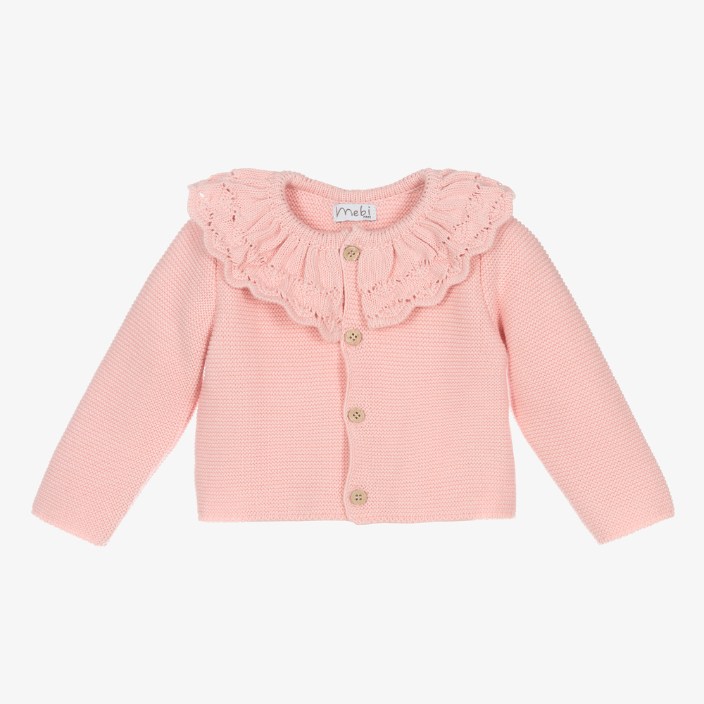 Mebi - Pink Cotton Knitted Cardigan | Childrensalon
