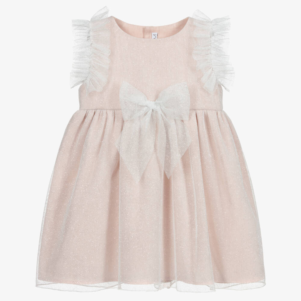 Mebi-فستان قطن، كتّان وتول لون زهري برّاق | Childrensalon Outlet