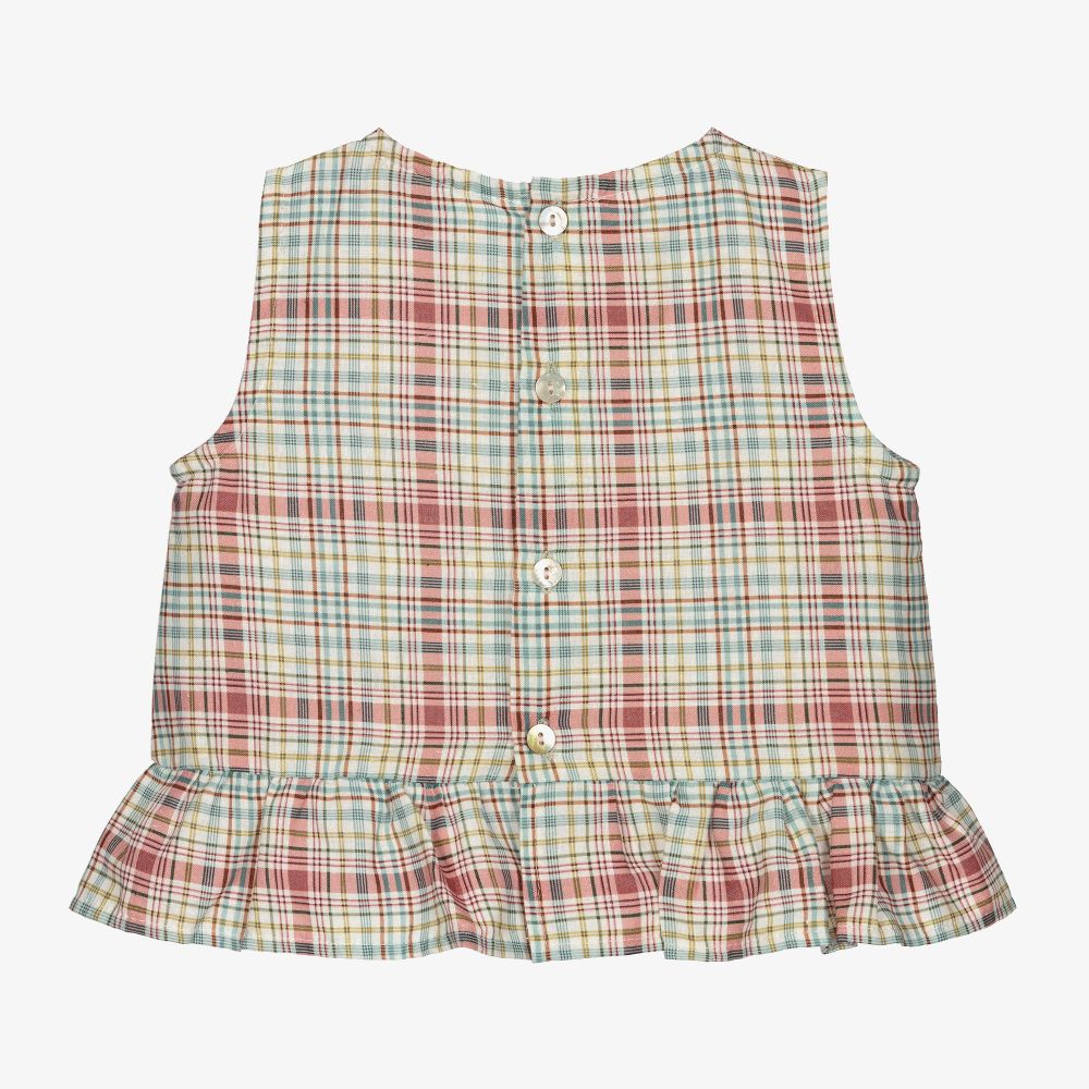 Mebi-Pink & Green Linen Blouse | Childrensalon Outlet