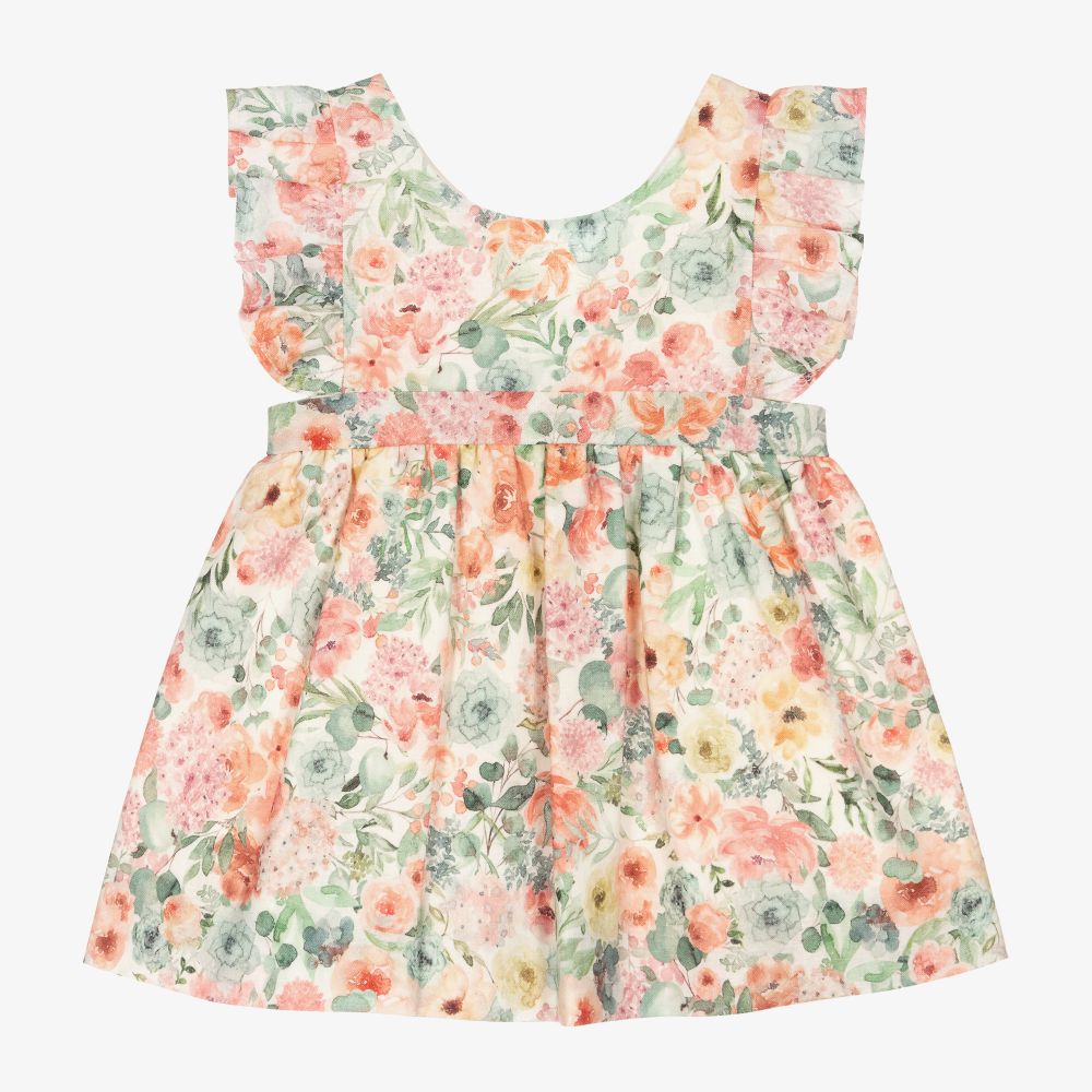 Mebi - Pink & Green Linen Dress | Childrensalon