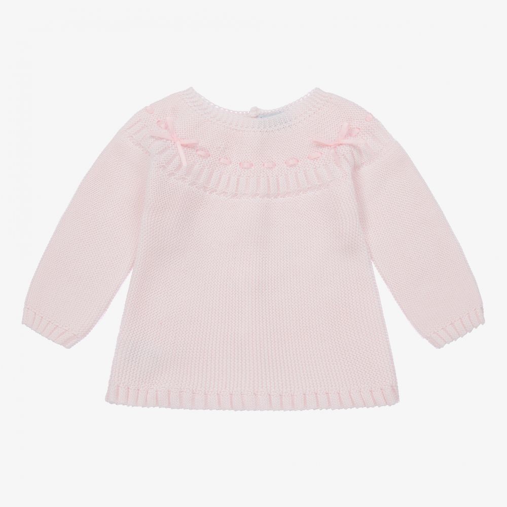 Mebi - Pink Knitted Cotton Sweater | Childrensalon