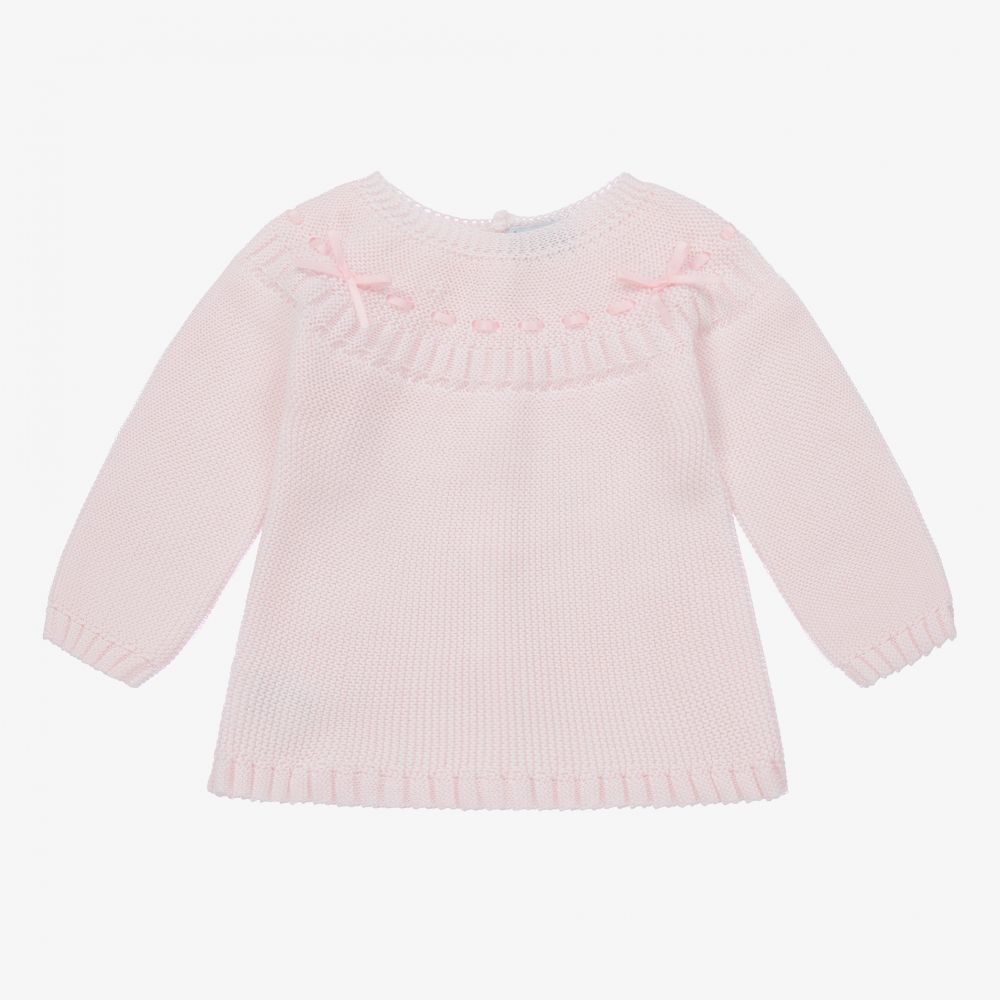 Mebi-Pink Knitted Cotton Sweater | Childrensalon Outlet