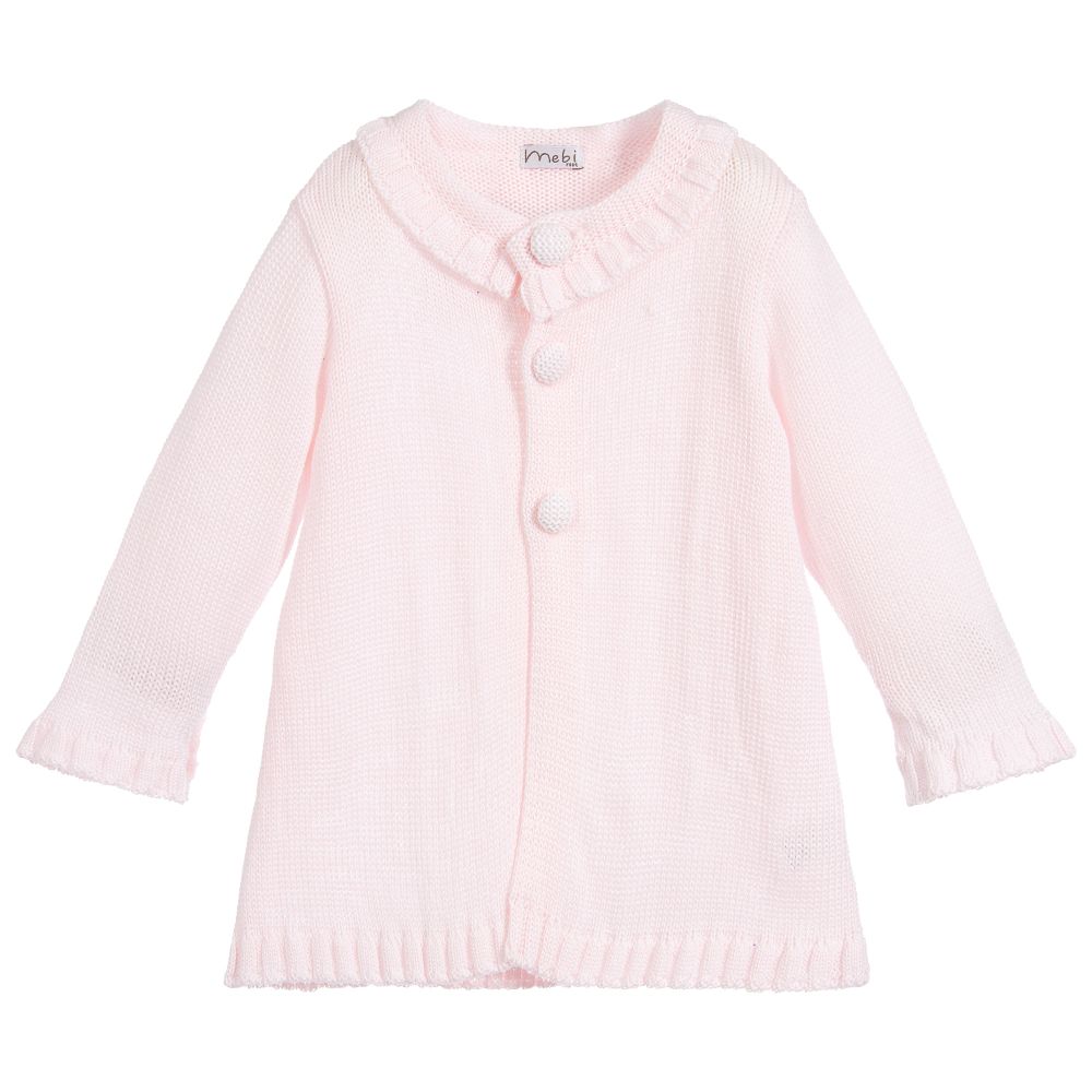 Mebi - Pink Knitted Long Cardigan | Childrensalon