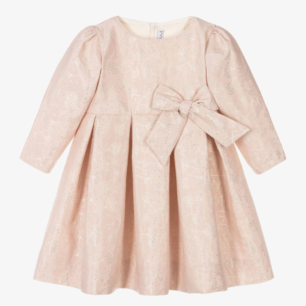 Mebi - Pink & Silver Jacquard Dress  | Childrensalon