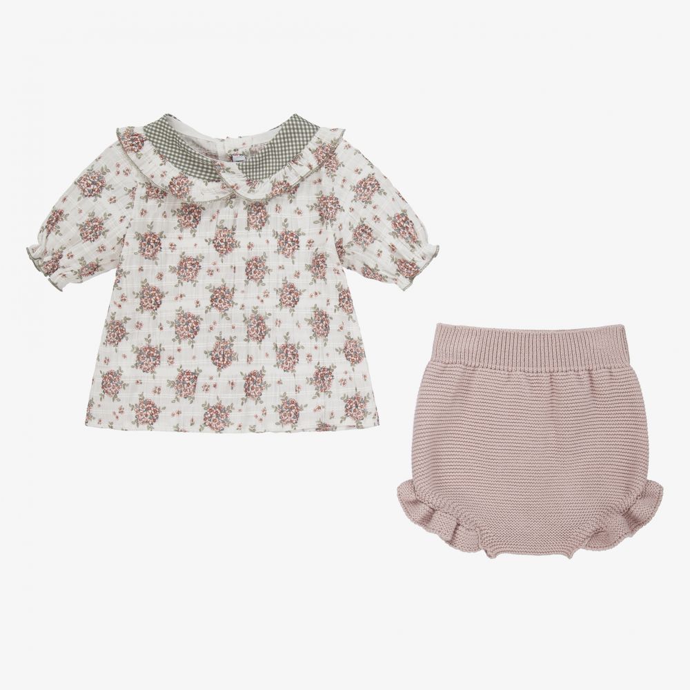 Mebi-Pink & White Baby Shorts Set | Childrensalon Outlet