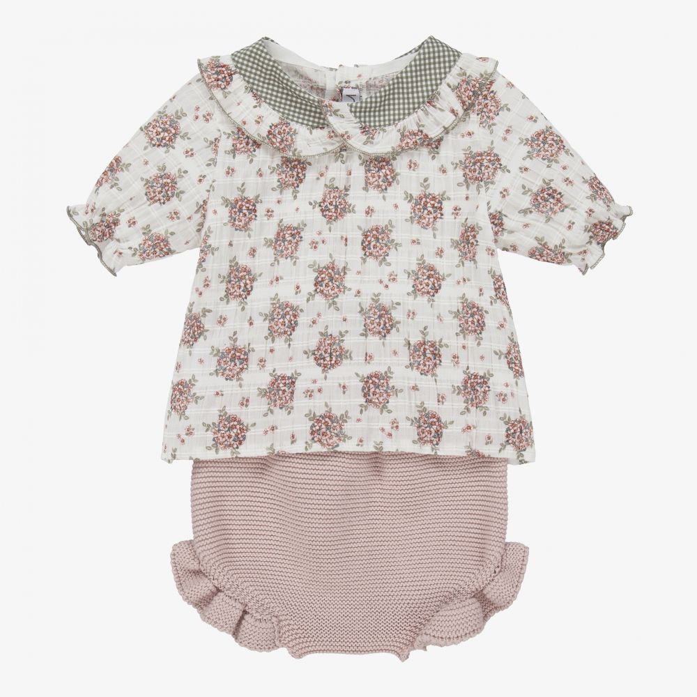 Mebi - Pink & White Baby Shorts Set | Childrensalon