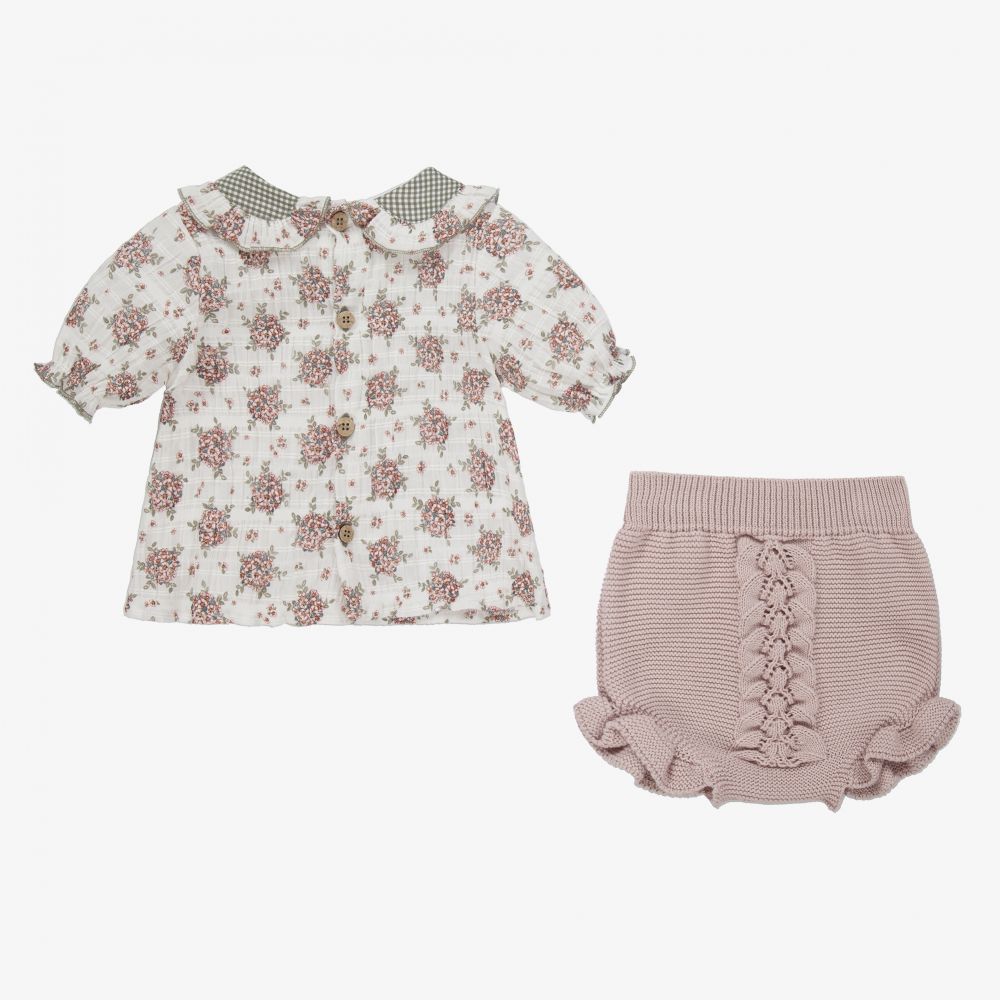 Mebi-Pink & White Baby Shorts Set | Childrensalon Outlet
