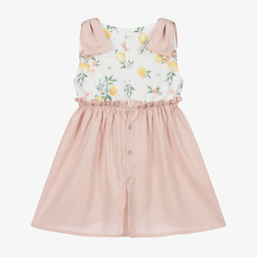 Mebi-Хлопковое платье белого и розового цвета | Childrensalon Outlet