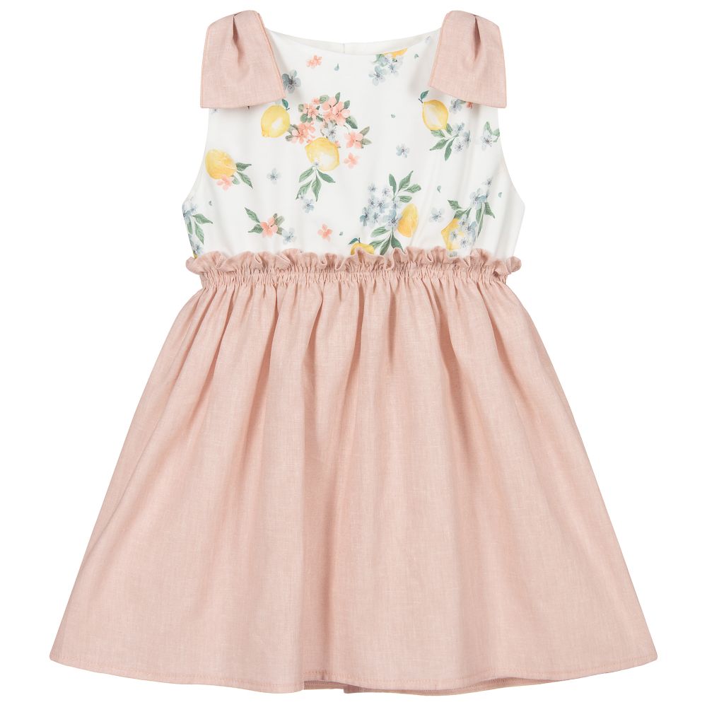 Mebi - Robe rose et blanche en coton | Childrensalon