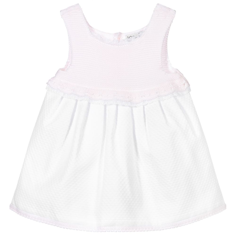 Mebi-Pink & White Cotton Dress | Childrensalon Outlet