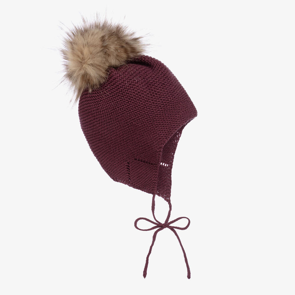 Mebi - Purple Knitted Pom-Pom Hat | Childrensalon