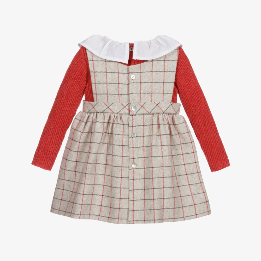 Mebi-فستان أطفال بناتي أكريليك محبوك وقطن لون أحمر وبيج | Childrensalon Outlet