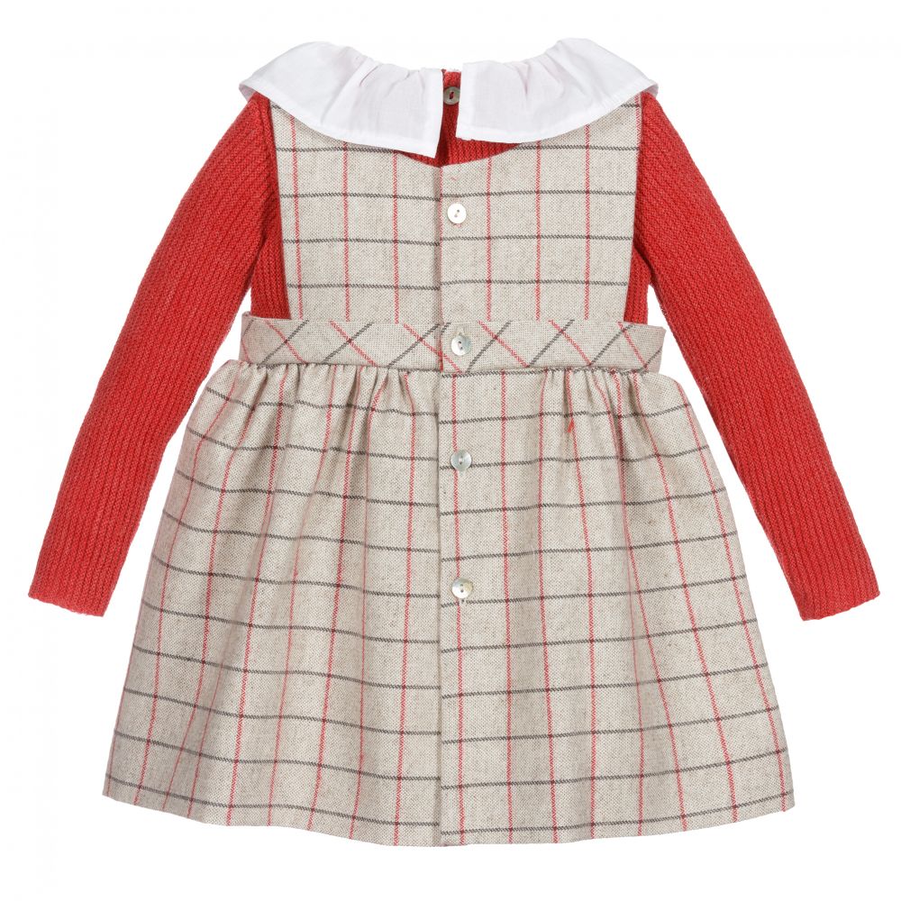 Mebi-Red & Beige Check Dress  | Childrensalon Outlet