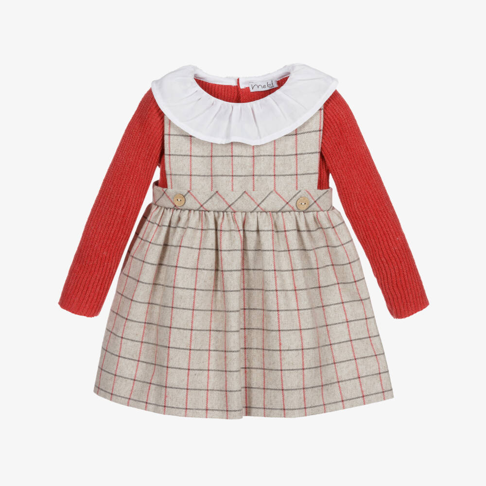 Mebi-Red & Beige Check Dress  | Childrensalon Outlet