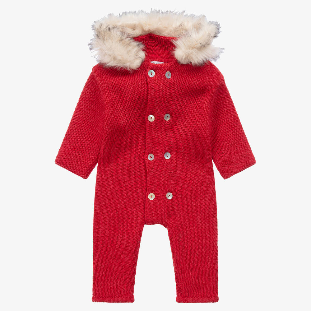 Mebi - Red Knitted Baby Pramsuit | Childrensalon