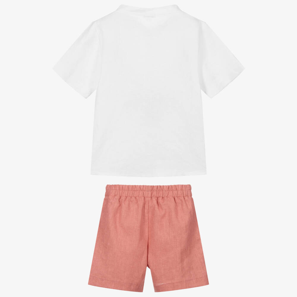 Mebi-Red & White Linen Shorts Set | Childrensalon Outlet