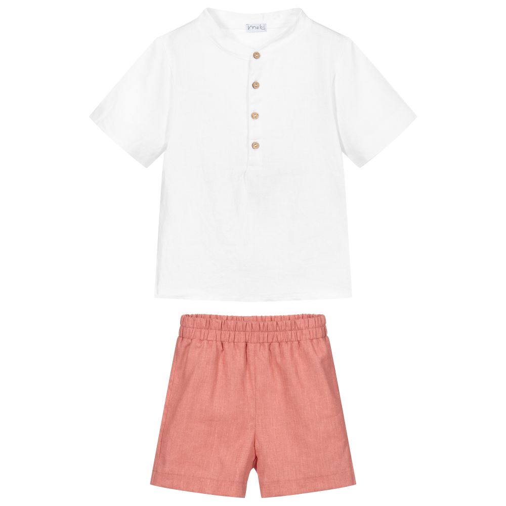 Mebi-Комплект красного и белого цвета с льняными шортами | Childrensalon Outlet