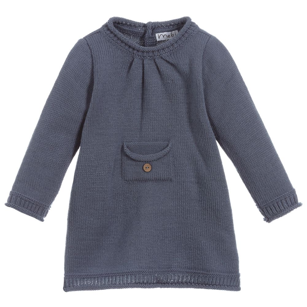 Mebi - Slate Blue Knitted Baby Dress | Childrensalon