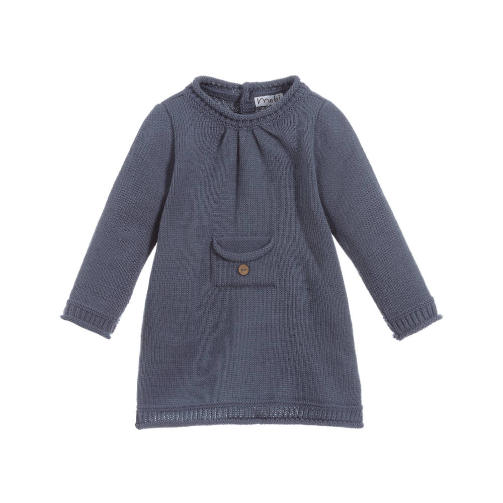 Mebi-Slate Blue Knitted Baby Dress | Childrensalon Outlet