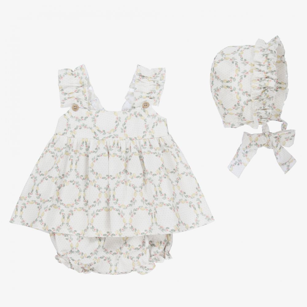 Mebi - طقم فستان قطن محبوك لون أبيض | Childrensalon