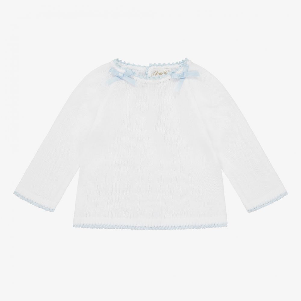 Mebi - White Cotton Baby Sweater | Childrensalon