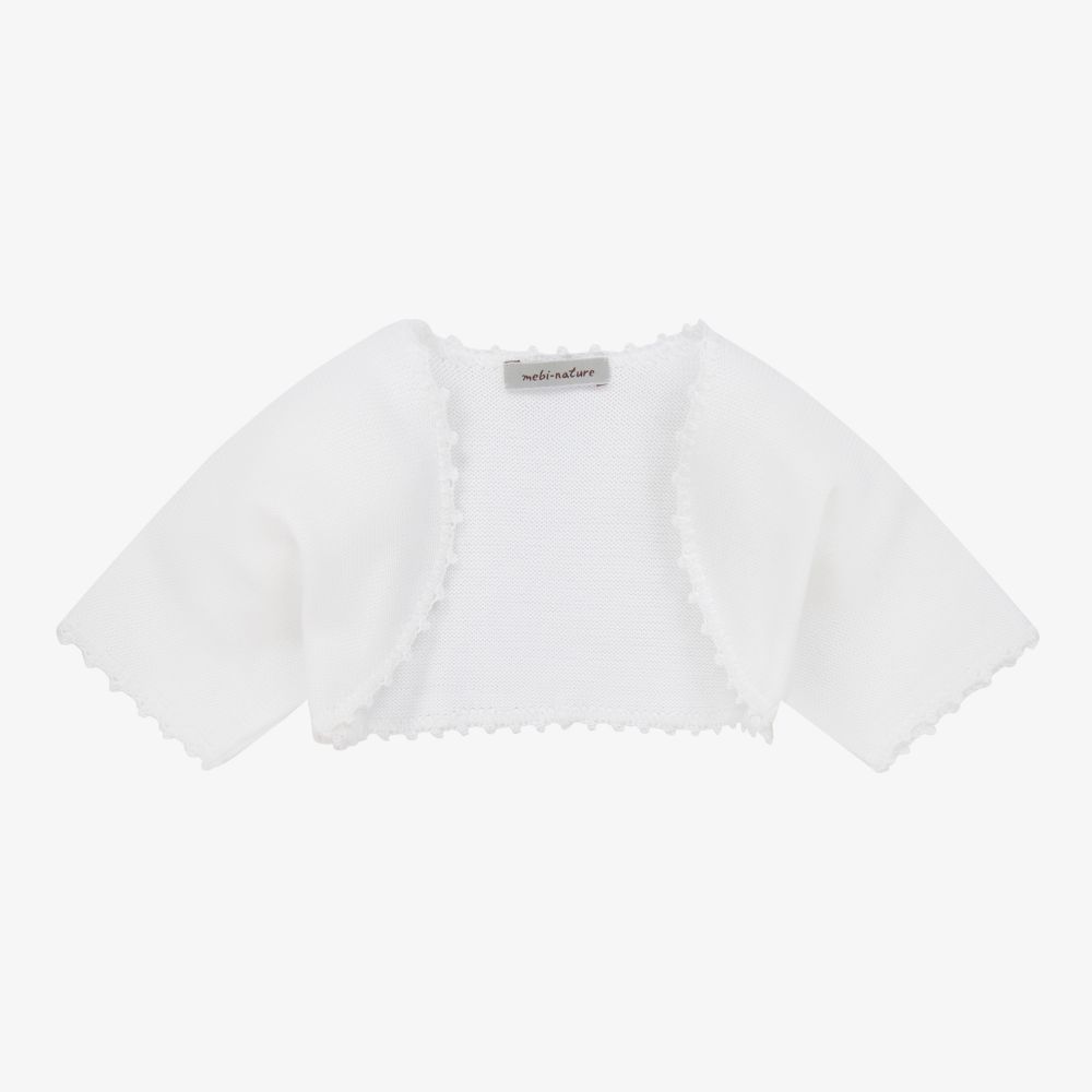 Mebi - White Cotton Knit Cardigan | Childrensalon