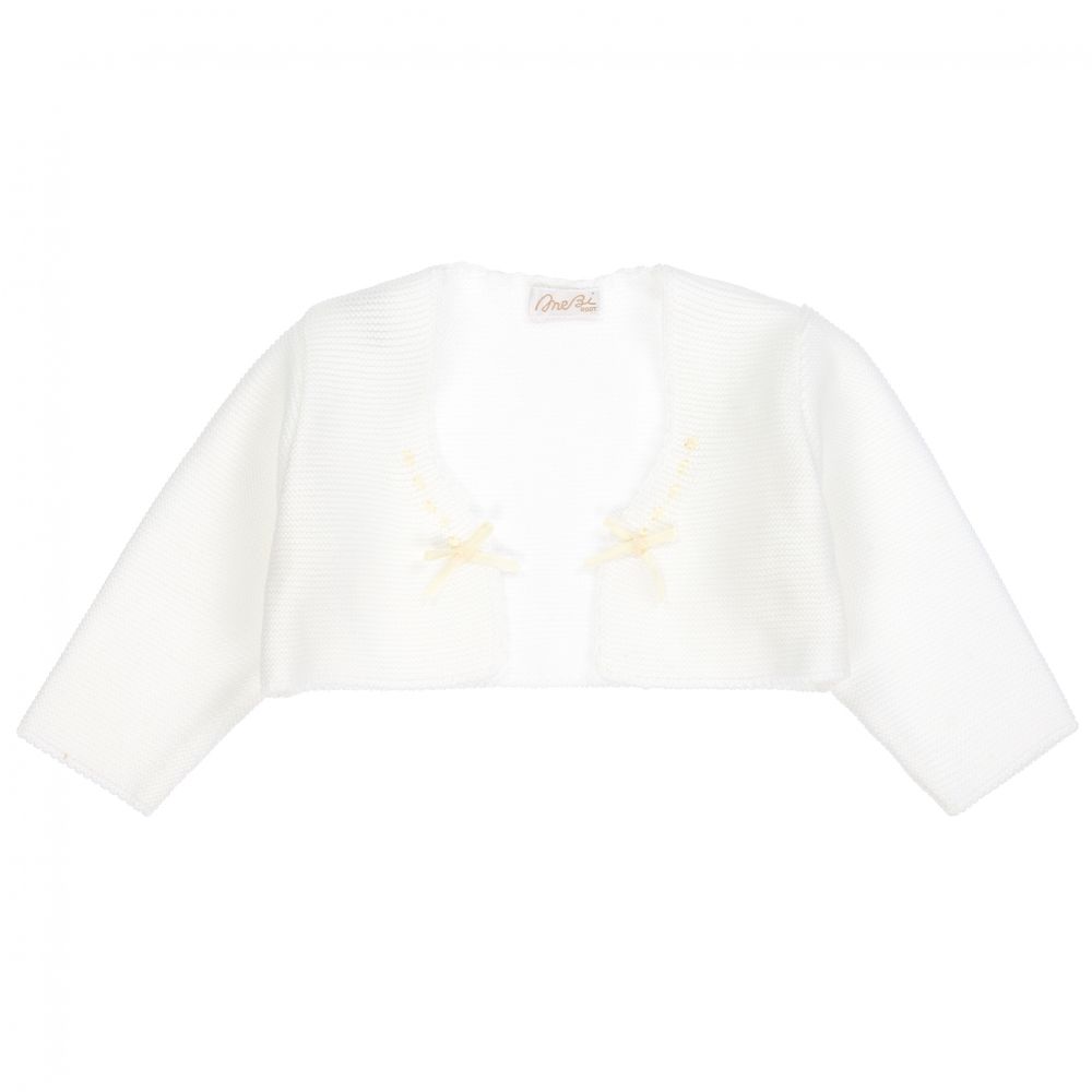 Mebi - White Cotton Knitted Cardigan | Childrensalon
