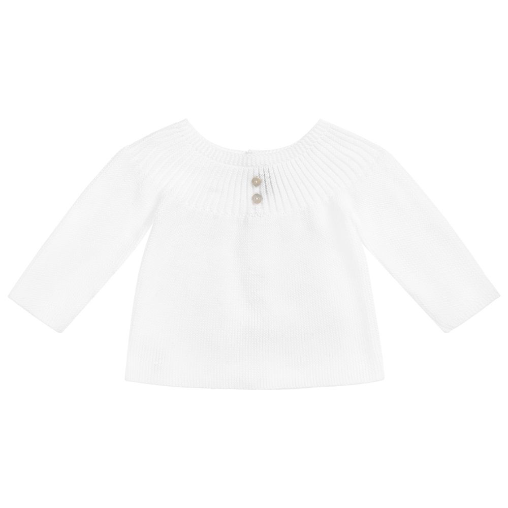 Mebi - White Cotton Sweater  | Childrensalon