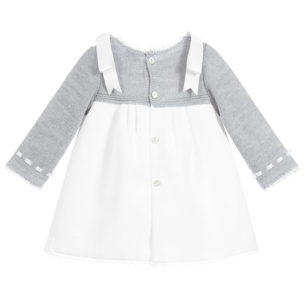 Mebi-Атласное платье белого и серого цветов с бантами | Childrensalon Outlet