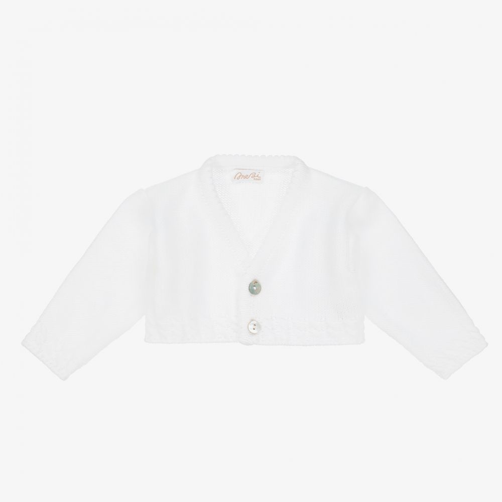 Mebi - White Knitted Baby Cardigan | Childrensalon
