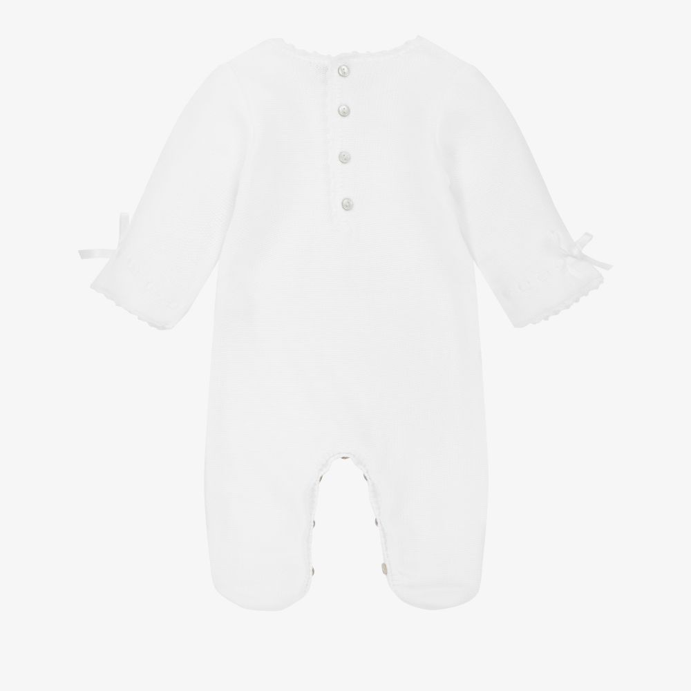 Mebi-White Knitted Cotton Babygrow | Childrensalon Outlet
