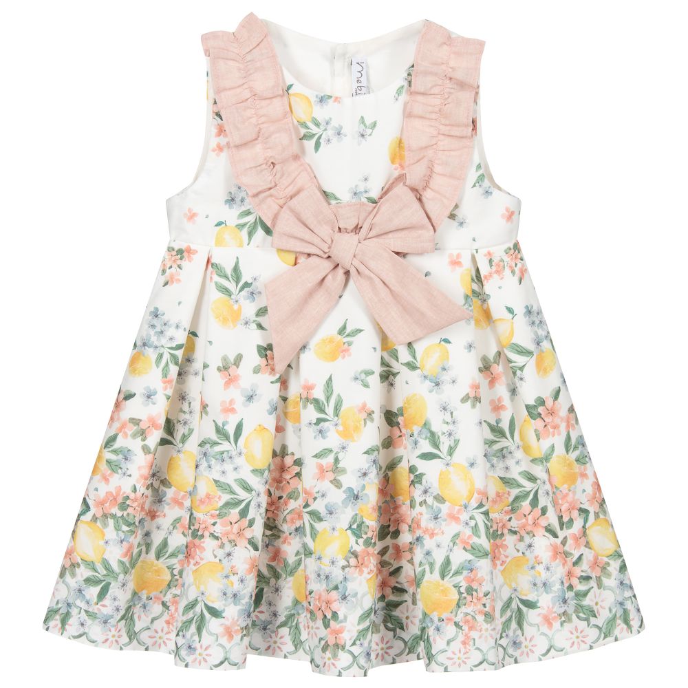 Mebi - White Lemon Print Dress  | Childrensalon