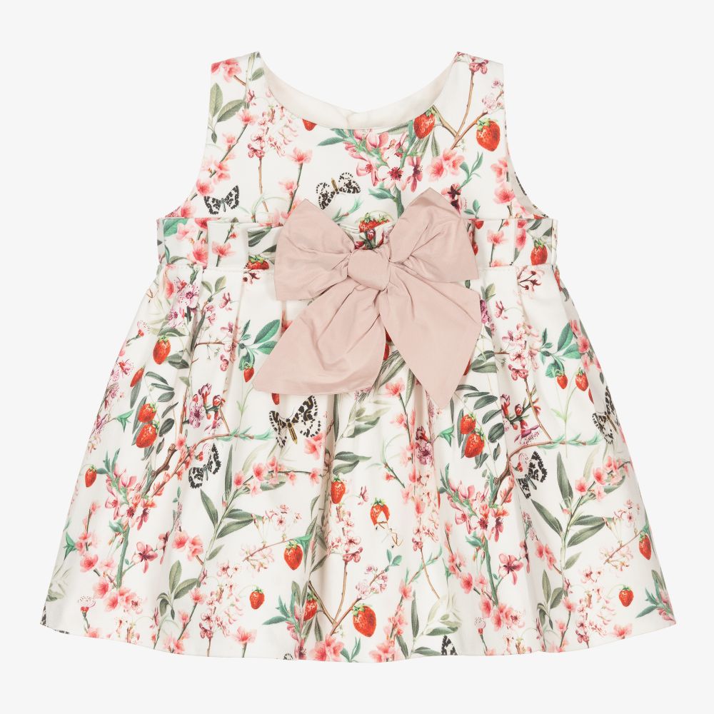 Mebi-White & Pink Cotton Dress | Childrensalon Outlet