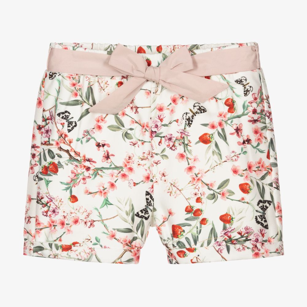 Mebi - White & Pink Cotton Shorts | Childrensalon