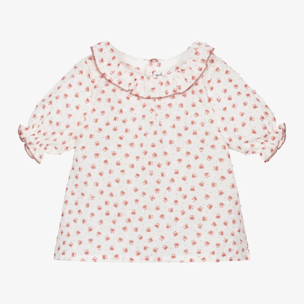 Mebi - White & Red Cotton Baby Blouse | Childrensalon