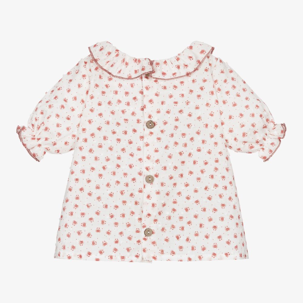 Mebi-White & Red Cotton Baby Blouse | Childrensalon Outlet