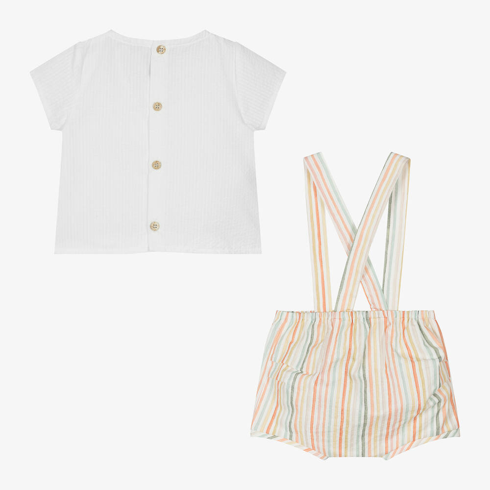 Mebi-White Striped Cotton Shorts Set | Childrensalon Outlet