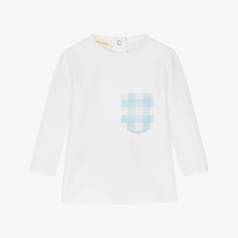 Meia Pata-Blue Check Swim Top | Childrensalon Outlet