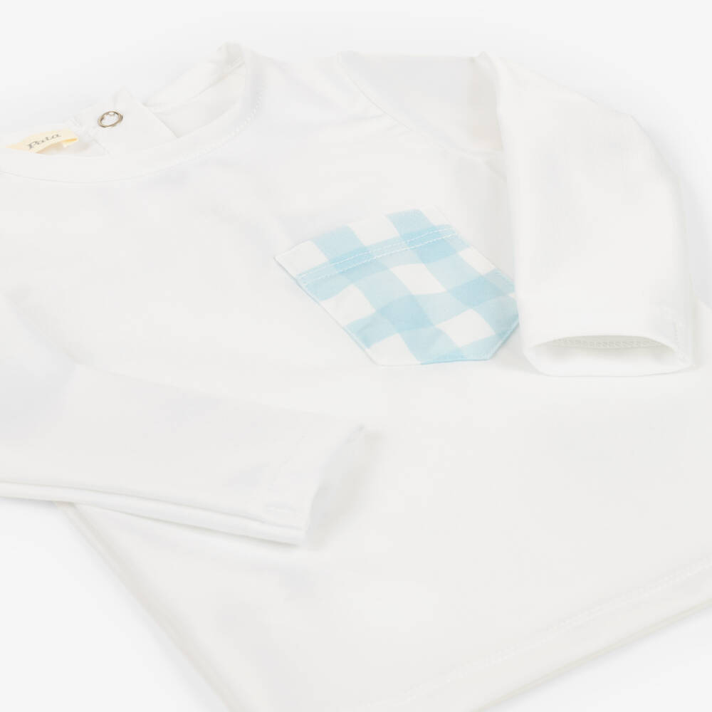 Meia Pata-Blue Check Swim Top | Childrensalon Outlet