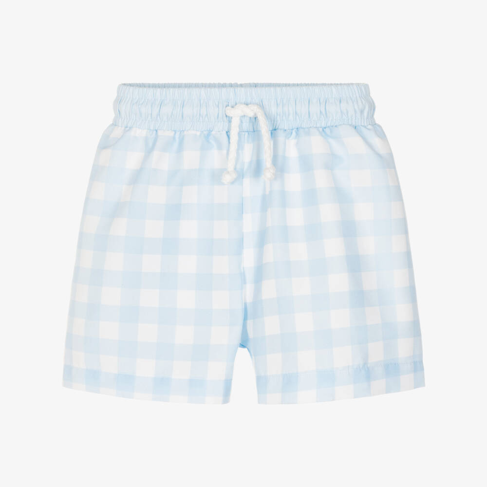 Meia Pata-Blue Check With Blue Waist Swim Shorts | Childrensalon Outlet