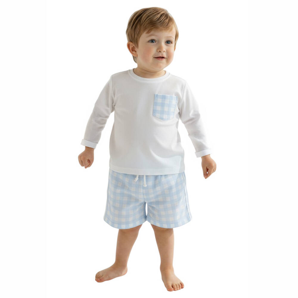 Meia Pata-Blue Check With Blue Waist Swim Shorts | Childrensalon Outlet